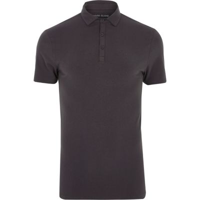 Grey muscle fit polo shirt